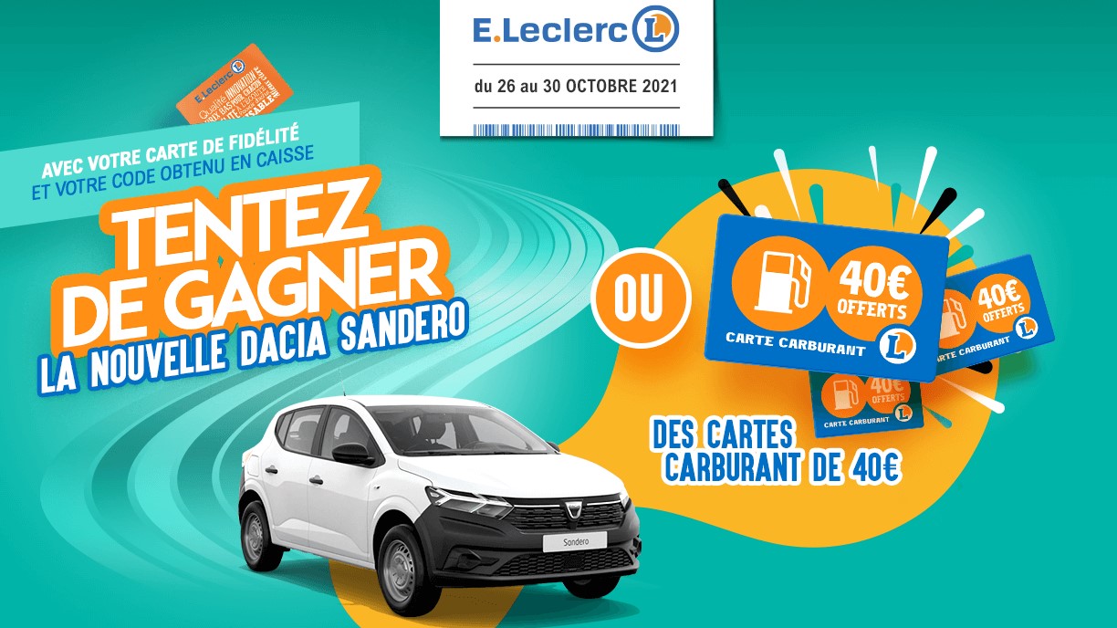 Jegagnemavoiture fr, le jeu de Leclerc pour gagner une voiture Dacia Sandero Breakflip Awé Jegagnemavoiture fr, le jeu de Leclerc pour gagner une voiture Dacia Sandero Breakflip Awé